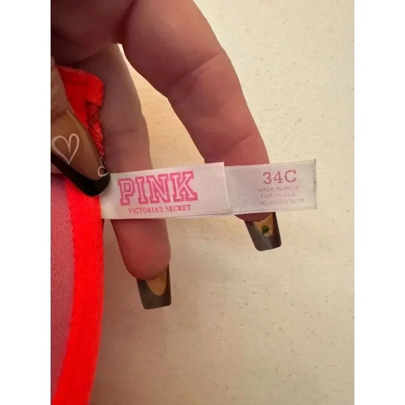 Pink Victorias Secret Bra Neon Orange 34C Floral Lace Front Closure Underwire - Picture 4 of 6